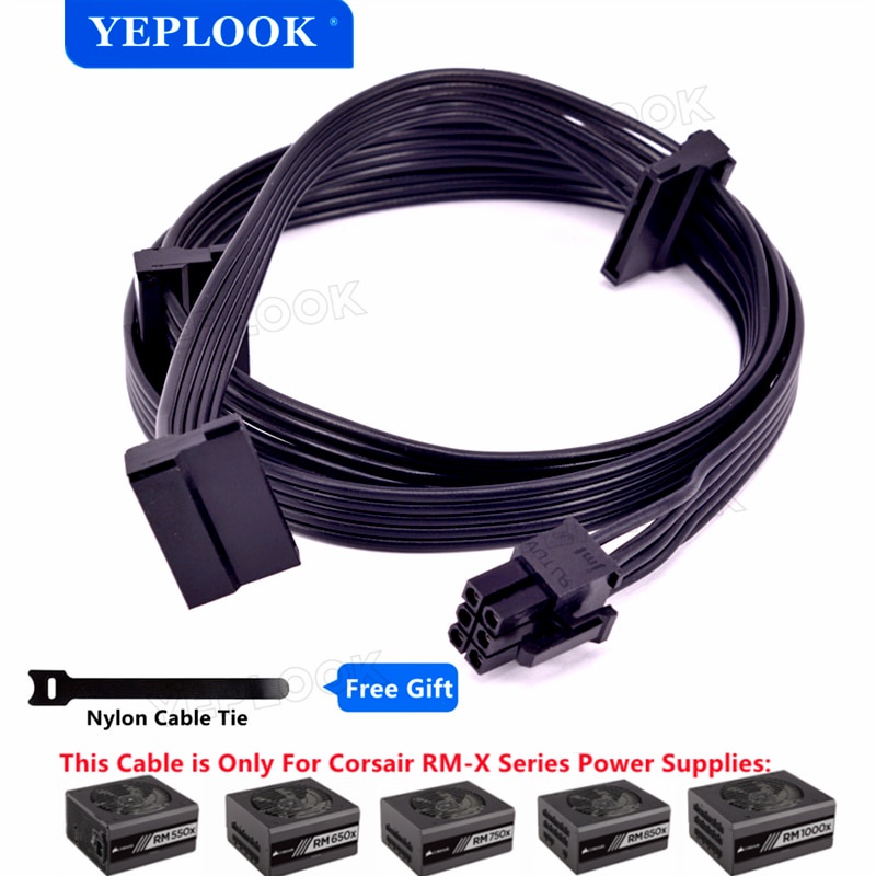 Cáp cấp nguồn SSD PCIe 6Pin đến 3 SATA 15Pin cho Corsair RMx Series Mô-đun PSU RM550x RM650x RM750x 
