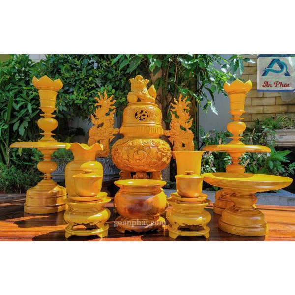 Bộ đồ thờ 9 món gỗ mít việt