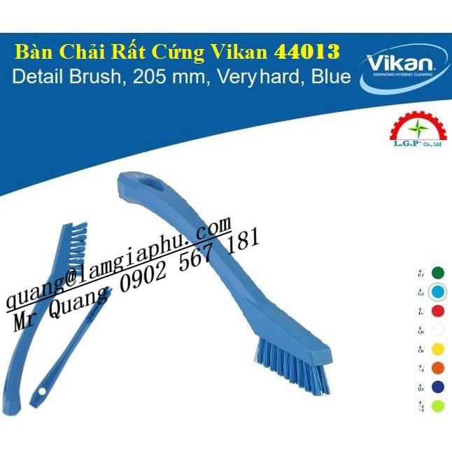 Dụng cụ vệ sinh Vikan - Bàn Chải Chi Tiết Cầm Tay Vikan 44013 Lông Rất Cứng, 205mm, Xanh lam