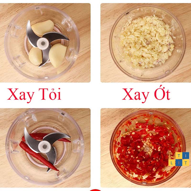 Dụng cụ xay tỏi ớt bằng tay Mini 2 Lưỡi Tiện Dụng, Máy xay nhuyễn gia vị cầm tay [XAY TỎI ỚT]