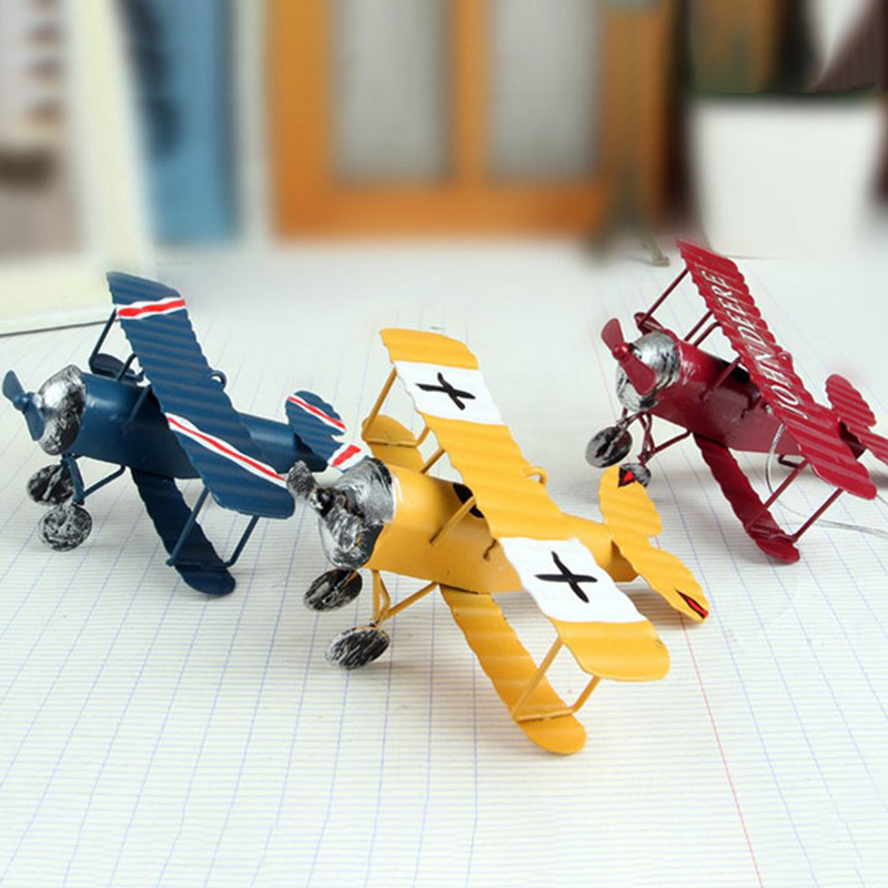 Mô Hình Máy Bay Biplane Mini Bằng Kim Loại Phong Cách Cổ Điển Trang Trí Nhà Cửa