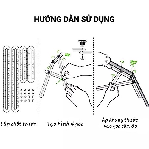 Dụng Cụ Thước Nhựa Gấp Gọn Có Rãnh Trượt Gồm 2 Thanh Dài 25CM + 2 Thanh Ngắn 12CM Dùng Sao Chép Đa Hình