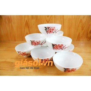 Bộ 10 Bát ăn cơm cao cấp gốm sứ Bát Tràng hình Hoa đào
