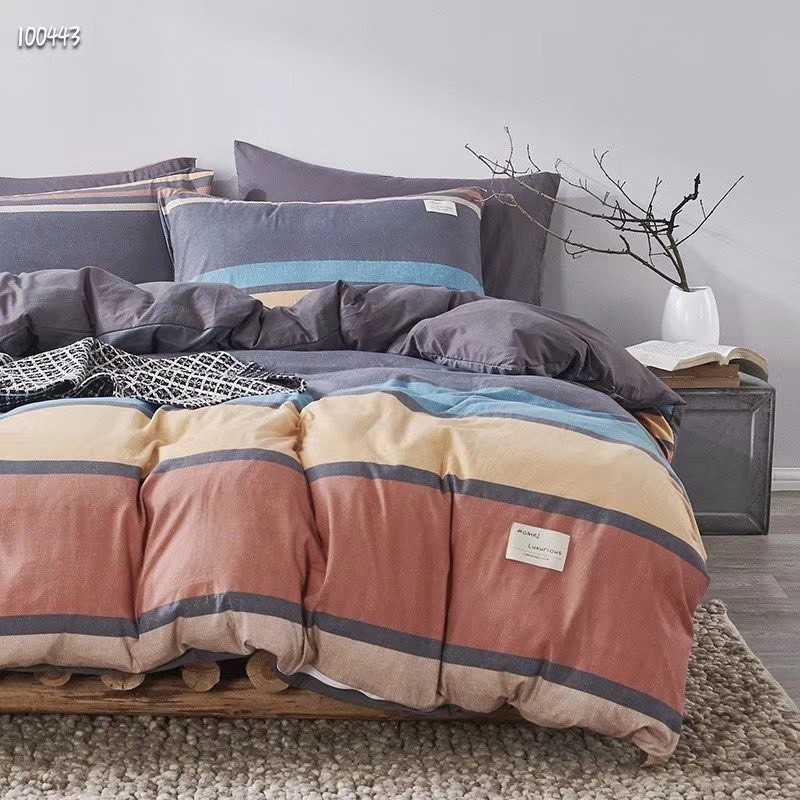 Bộ chăn ga giường cotton tici kẻ LIDACO cotton đũi kẻ dày decor phòng ngủ vintage đủ mọi cỡ nệm