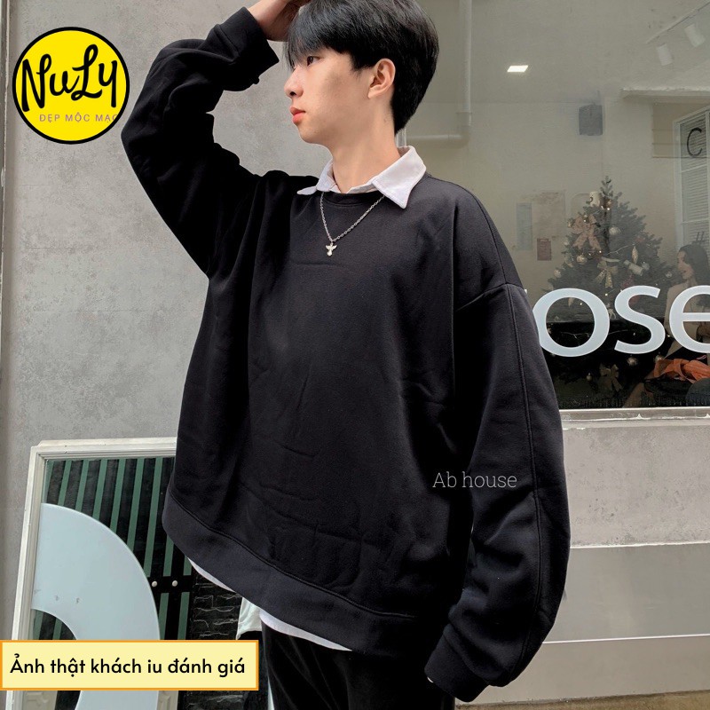 Áo nỉ bông Sweater Basic Unisex form rộng kiểu dáng Ulzzang, Nuly AST