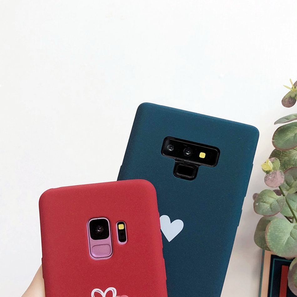 Ốp điện thoại silicone màu trơn nhám siêu mỏng in hình trái tim dễ thương Galaxy S10 Plus S10e S6 S7 Edge S8 S9 Plus