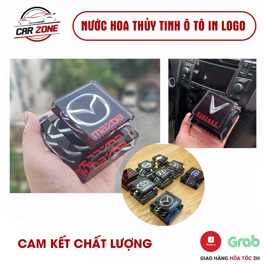 Nước hoa thủy tinh in logo các hãng xe ô tô để trên taplo (Tặng kèm đế dán taplo và lọ nước hoa ngẫu nhiên)
