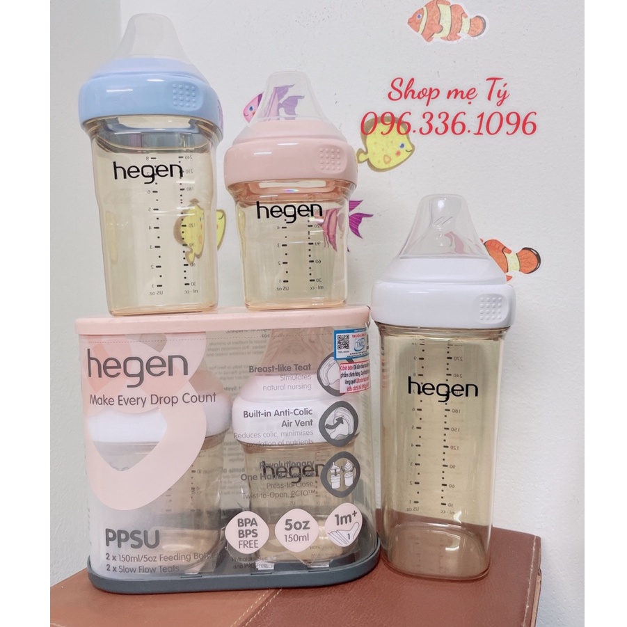 Bình sữa Hegen cho bé chính hãng đủ size 60ml/ 150ml/ 240ml/ 330ml (Chọn size núm)