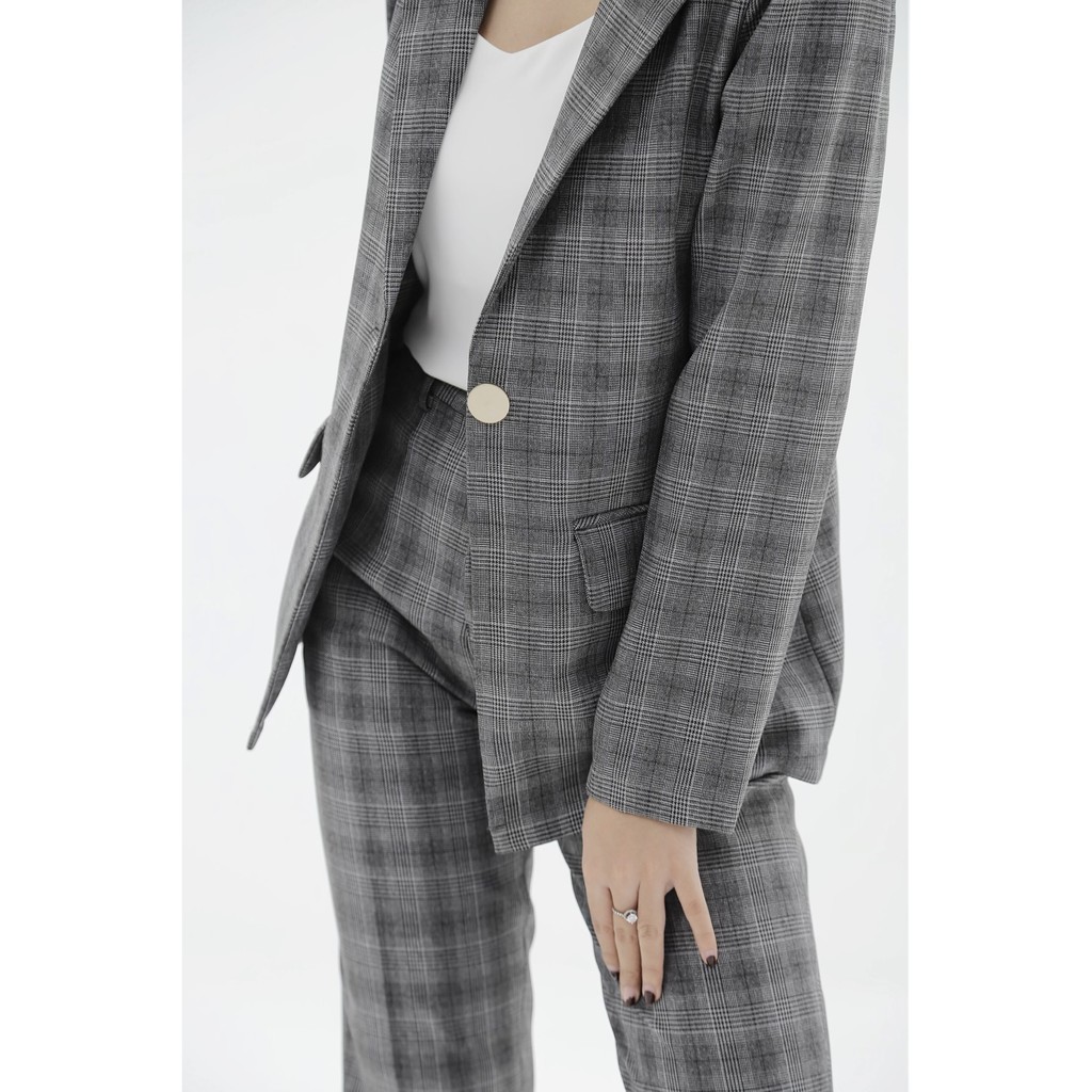 ÁO KHOÁC NỮ CARO XÁM ĐEN tới từ KHÀN phong cách Hàn Quốc, thanh lịch, sang chảnh, thời trang công sở (có ảnh thật) | BigBuy360 - bigbuy360.vn