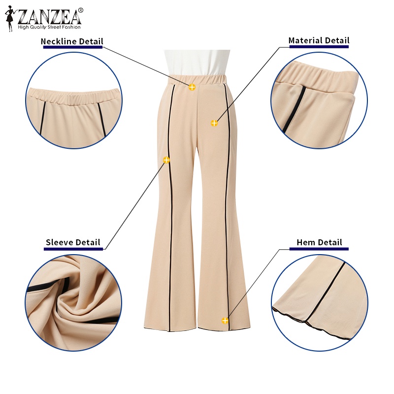 Quần dài ZANZEA ống loe lưng co giãn phong cách Châu Âu thời trang cho nữ