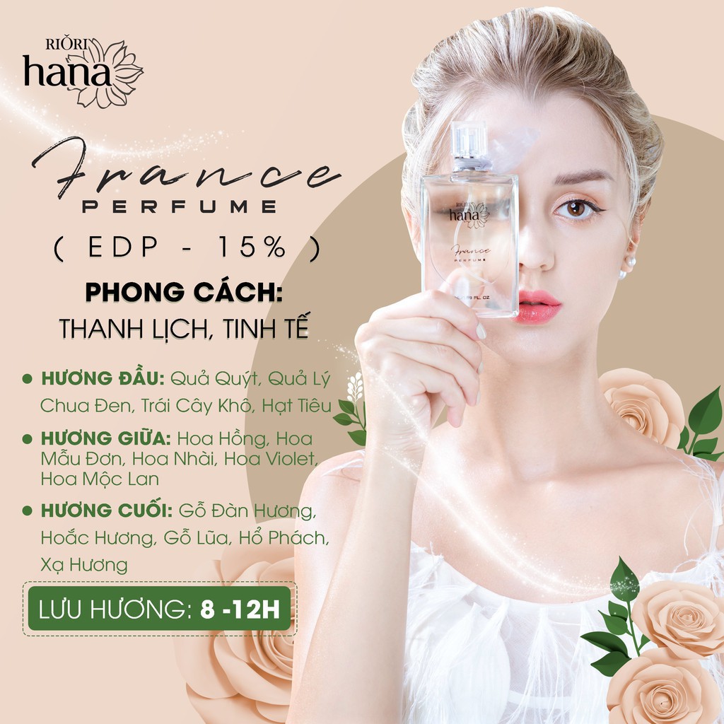 Nước Hoa Pháp RIORI HANA FRANCE PERFUME Hương Thanh Lịch Dịu Dàng 50ml