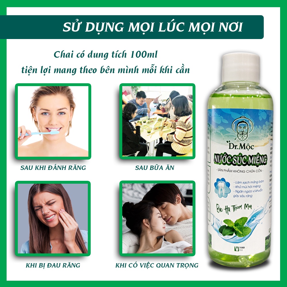 Nước súc miệng HẾT HÔI MIỆNG Dr Mộc  vị Bạc Hà giữ hơi thở thơm mát suốt cả ngày