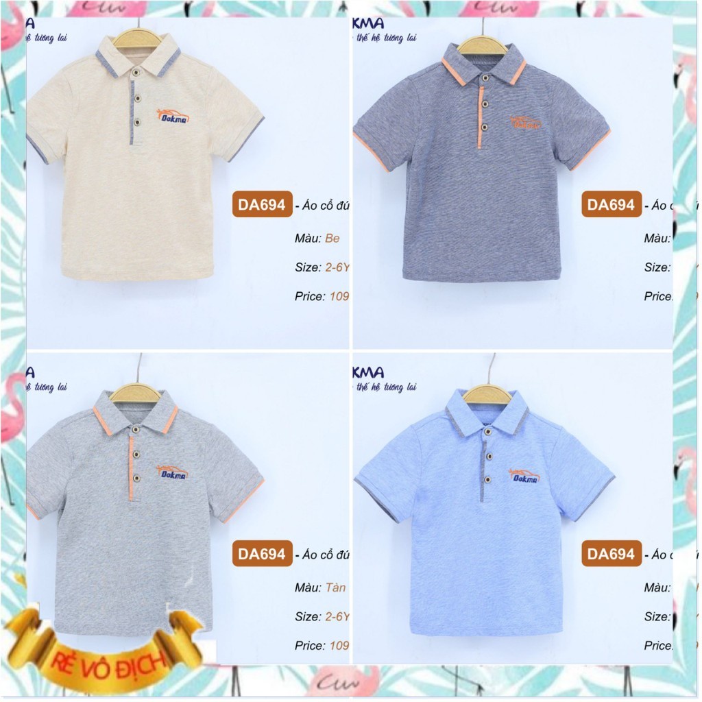 Áo phông cộc tay cổ đức Dokma bé trai 2-6 tuổi hàng chính hãng vải cotton cực mát