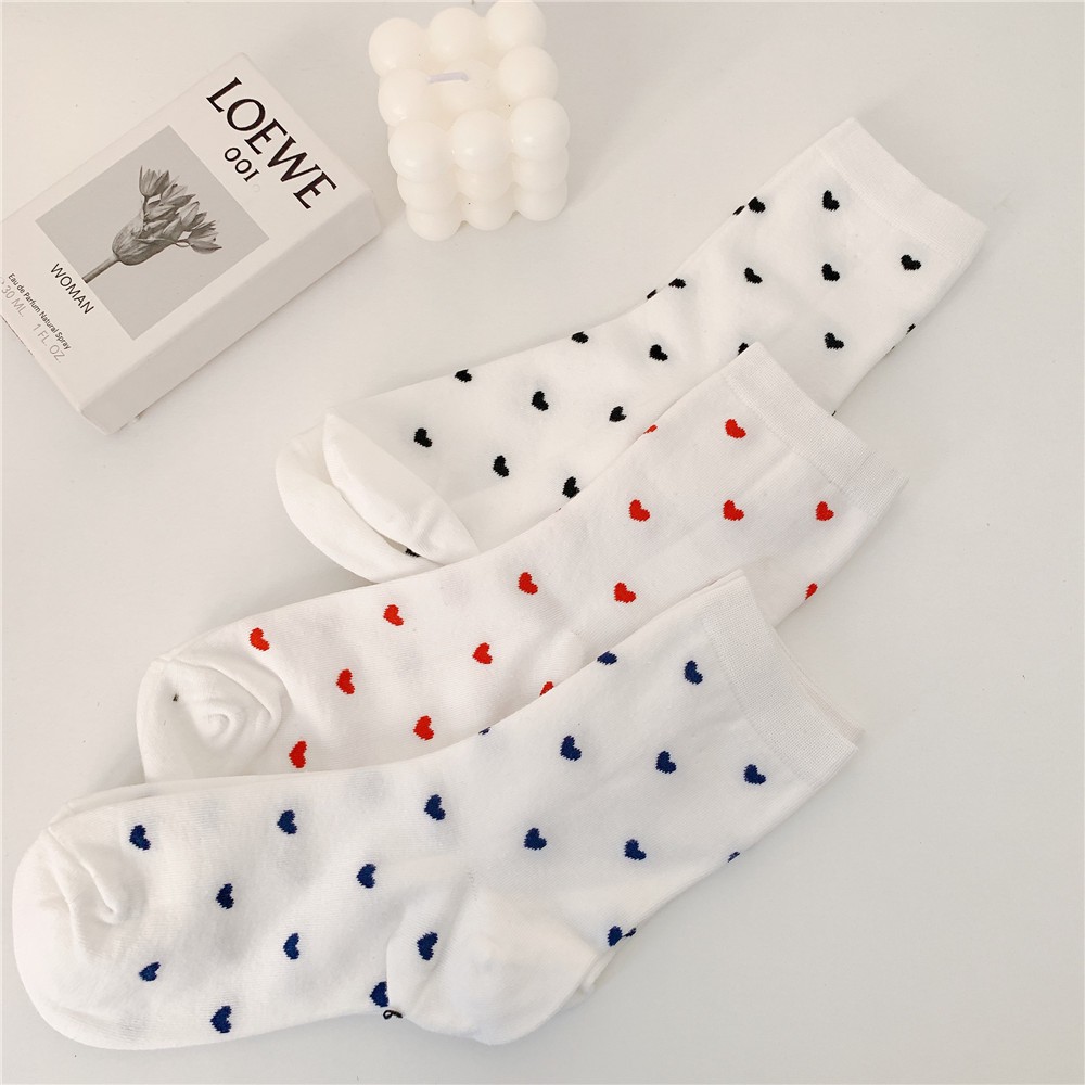 Vớ Cotton Cổ Cao Họa Tiết Trái Tim Nhỏ Kiểu Nhật Bản Dễ Thương Cho Nữ