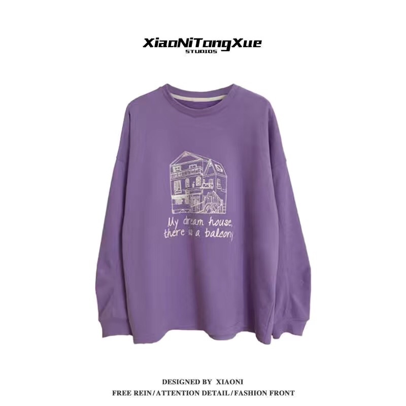 Áo swt cam, tím in hình