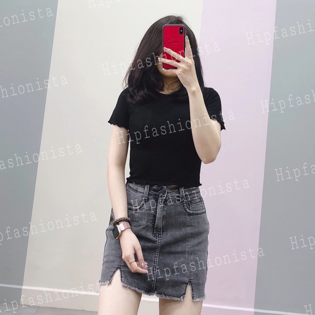 Áo crop top thun gân lai xoắn biên chất thun gân lụa mềm co giãn thoải mái form áo ôm tôn dáng (Hình Thật)