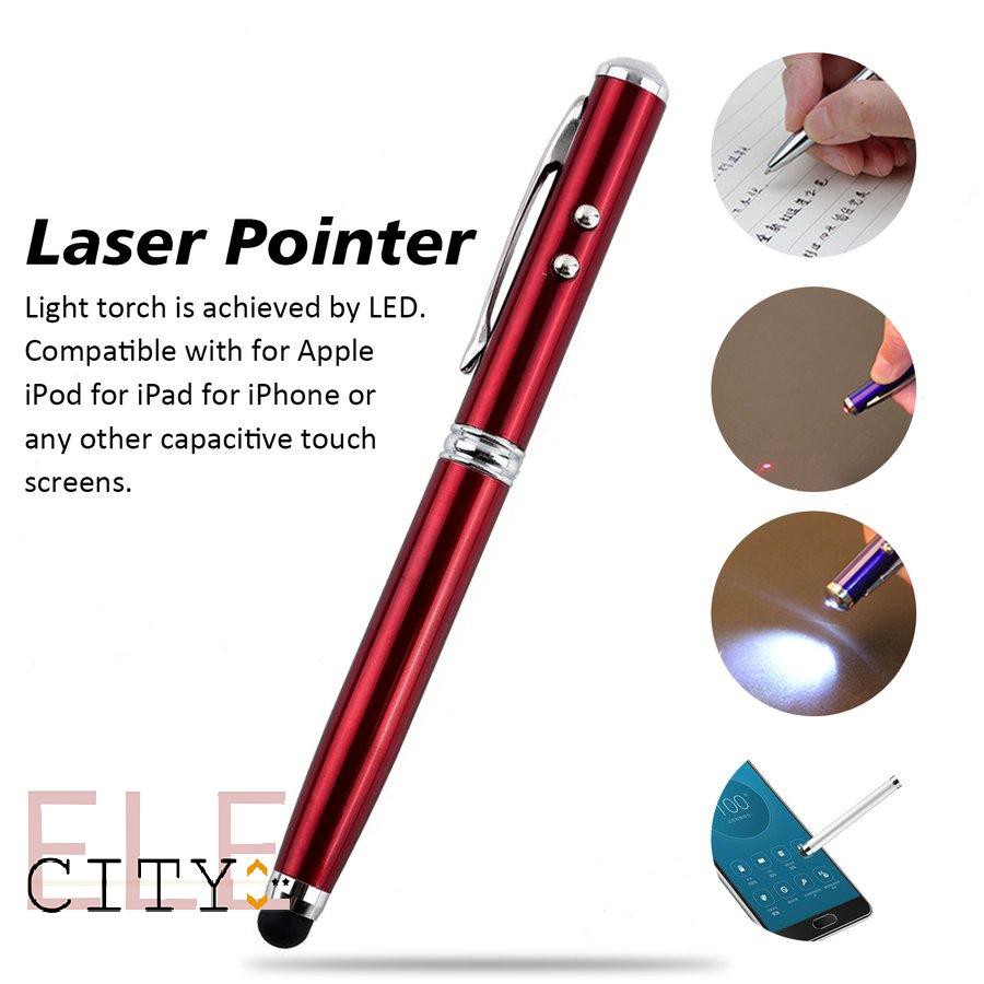 Ele】Bút bi đa năng 4 trong 1 có đầu bút cảm ứng bằng cao su mềm và đèn laser tiện lợi