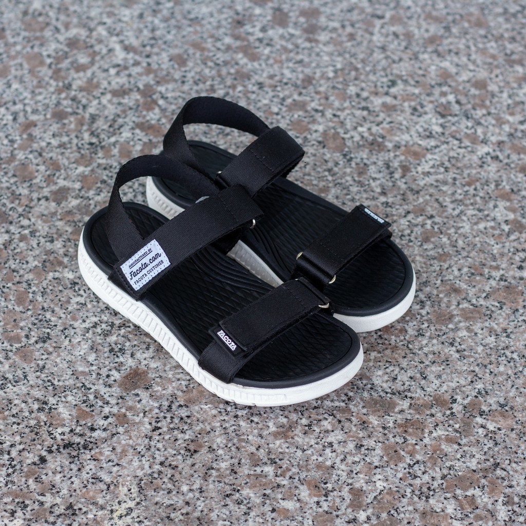 Giày sandal nam nữ FACOTA 2 quai đen đế trắng quai dù, đi học [Freeship]