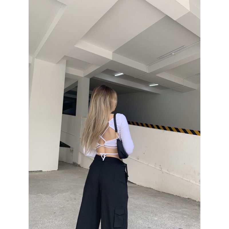 Áo KIMMIE TOP Croptop dài tay đan dây lưng