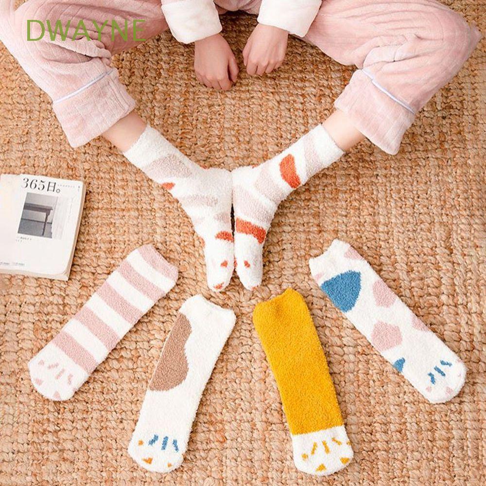 Dwayne Vớ Lông Cừu San Hô Mềm Mại Thoáng Khí Giữ Ấm Hình Chân Mèo Dễ Thương Dành Cho Nữ