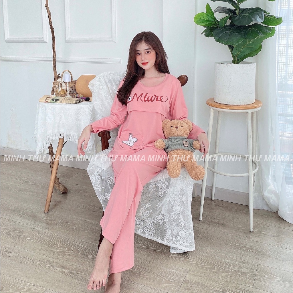 Bộ bầu - bộ sau sinh - cho con bú - chất liệu coton - mềm - mịn - mát ( đô lật túi tim - QDTD - MS - 04 )