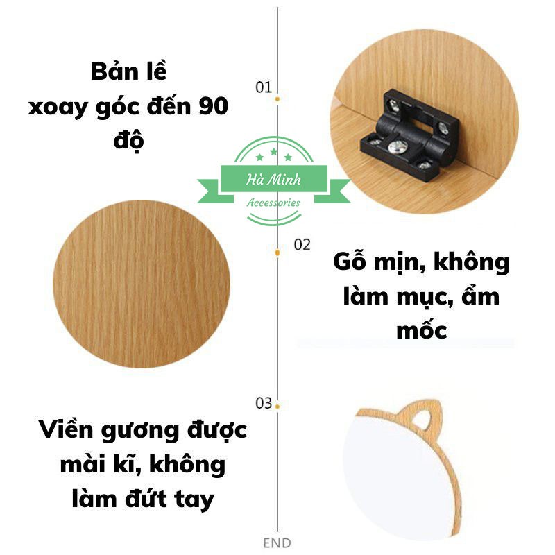 Gương Gỗ Hàn Quốc Tai Mèo Size Lớn ( Tặng bút)