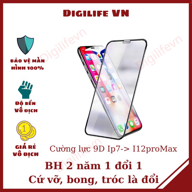 Kính Cường Lực 9D Dành Cho Ip7/8 plus , X, XS, XS Max, 11/12 Pro, Pro Max