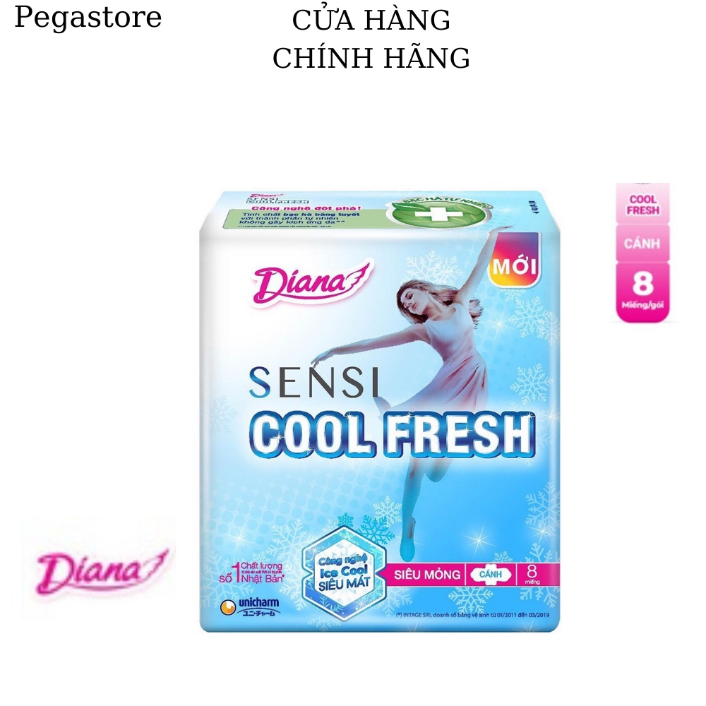 Băng vệ sinh Diana SenSi Cool Fresh siêu mỏng cánh - bvs diana gói 8 miếng - 1 gói