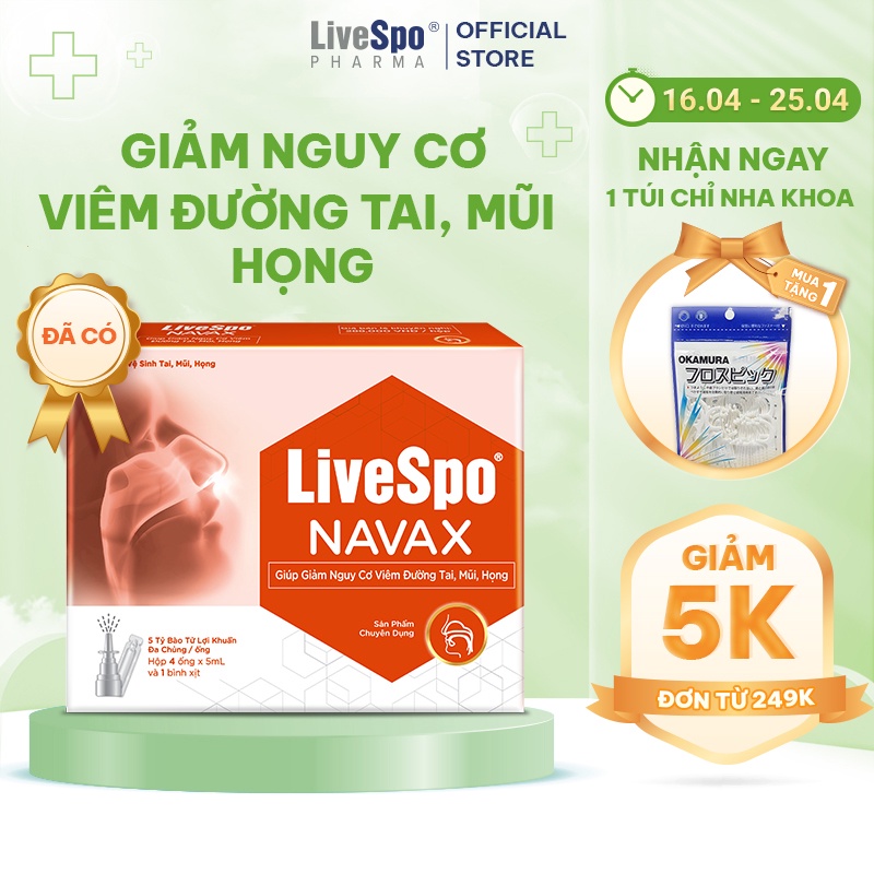 Xịt mũi Livespo Navax chuyên dụng - Bảo vệ hô hấp F1, giúp F0 chống nghẹt mũi, mất mùi 4 ống x 5ml