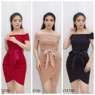 Đầm body trễ vai - váy đắp chéo kèm belt thắt eo