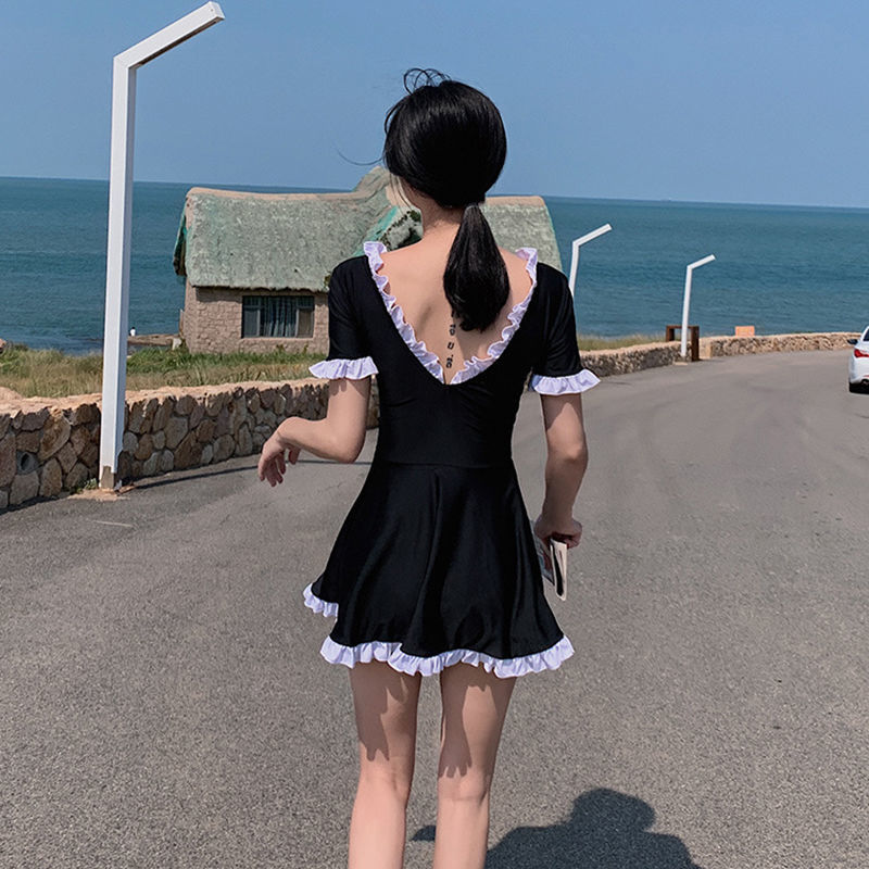 Đồ Bơi Màu Đen Váy 1 Mảnh Sexy Ren Đồ Đi Biển Nữ (Tay Dài Hoặc Ngắn Tay) | BigBuy360 - bigbuy360.vn