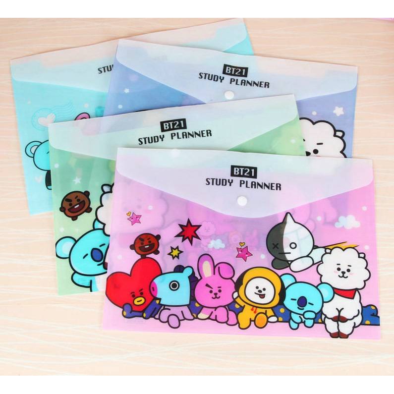 Bìa nhựa đựng hồ sơ khổ A4 in hình linh vật BT21 đáng yêu