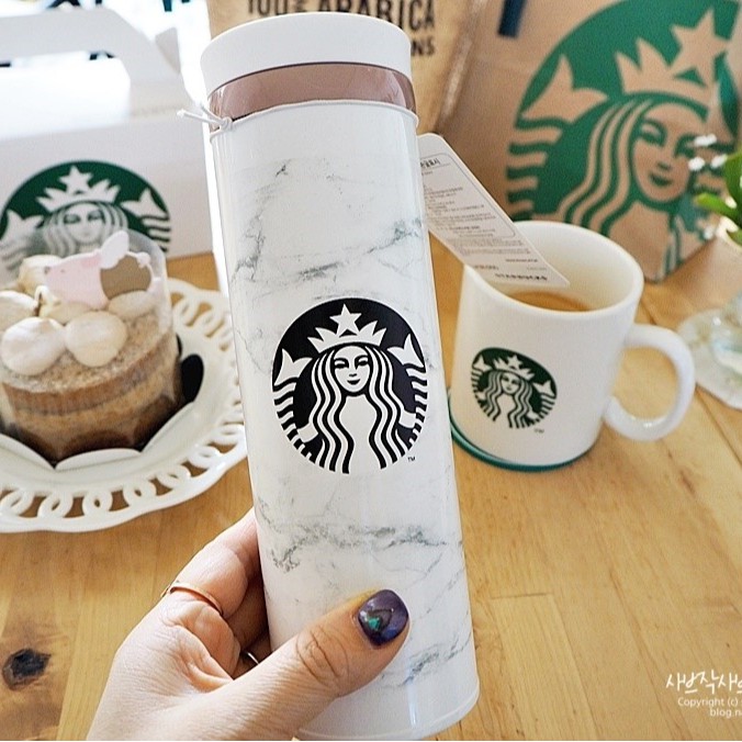 [ MẪU MỚI 2021 ] Bình giữ nhiệt JNO Marble White Thermos Starbucks Hàn Quốc 500ml