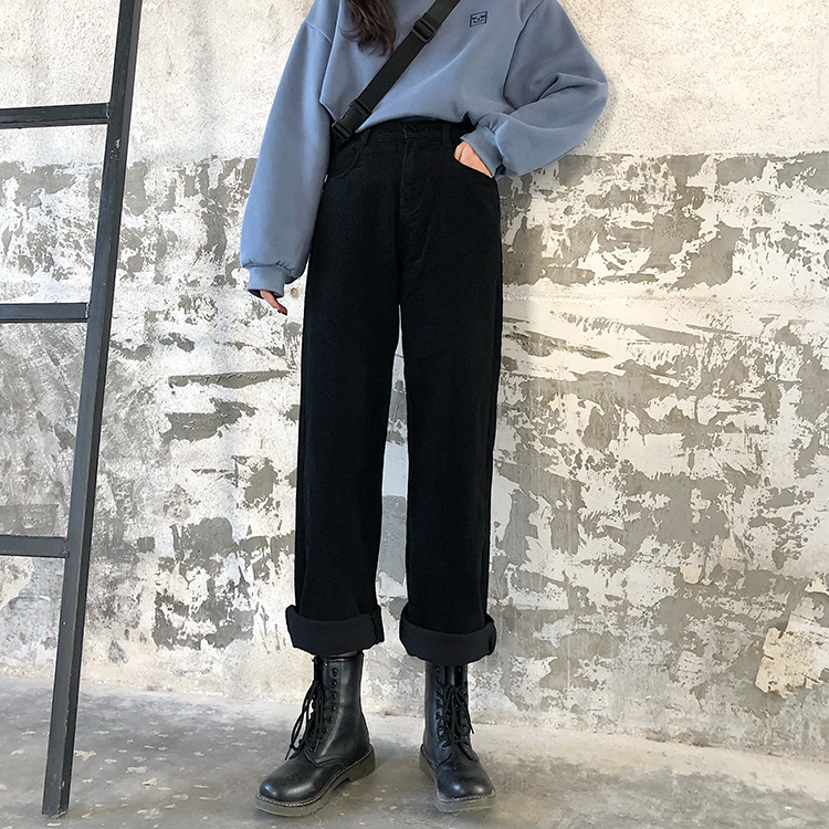 Quần Nhung Dài Lưng Cao Ống Suông Xinh Xắn Đơn Giản 31812