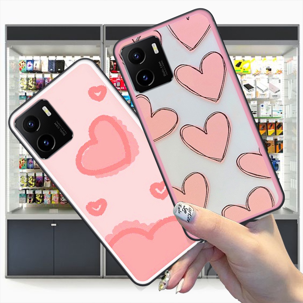 Ốp Vivo Y16 / Y02S in hình trái tim caro đen trắng , hồng cute xinh xắn dễ thương