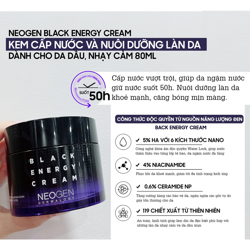 Kem Dưỡng Neogen Cấp Nước Nuôi Dưỡng Làn Da Dành Cho Da Dầu Và Da Nhạy Cảm Neogen Dermalogy Black Energy Cream 80ml