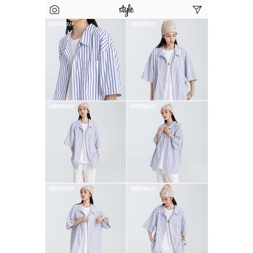 Áo sơ mi NELLY kẻ sọc xanh túi ngực