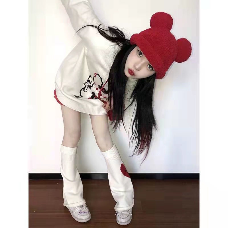 Vớ Ống Dài Dệt Kim Hình Trái Tim Harajuku Nhật Bản Mẫu Mới Mùa Thu Đông Có Đệm Ống Loe Cho Nữ Sinh Hàng Có Sẵn