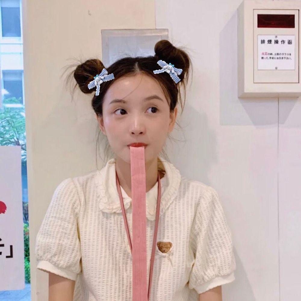 Kẹp Tóc Nơ Họa Tiết Sọc Caro Phong Cách Hàn Quốc Dễ Thương Cho Bé Gái