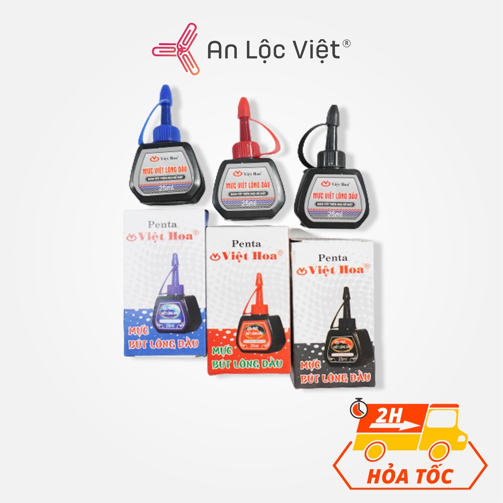 Mực Lông Dầu Penta 25ml 3 Màu Xanh, Đỏ, Đen