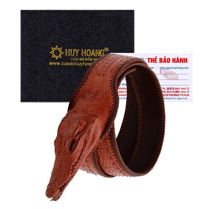 Thắt lưng nam Huy Hoàng nguyên con lớn đầu cá sấu màu nâu đỏ HF4253