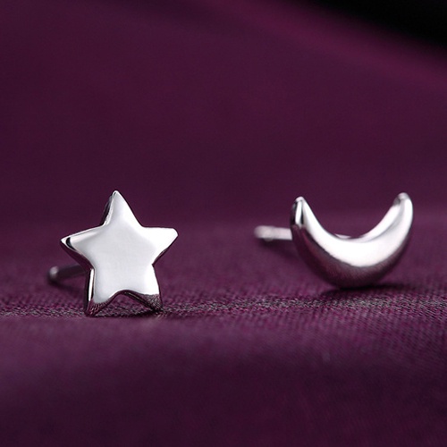 Bông tai mạ bạc hình trăng sao đơn giản duyên dáng cho nữ