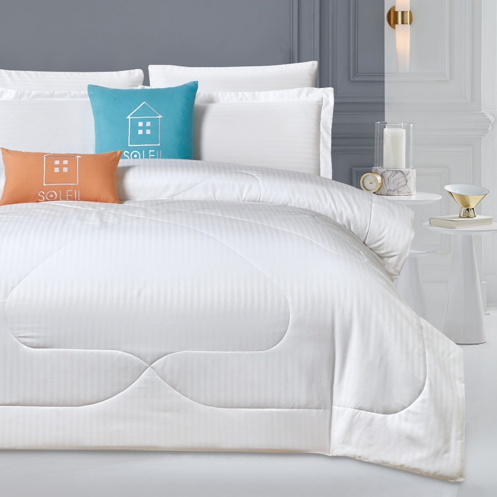Bộ chăn ga sọc 1cm Studio 77- Soleil "WHITE " - 7 MÓN