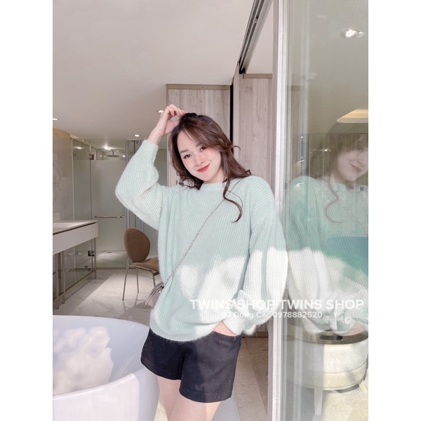 Áo len lông thỏ cổ tròn dáng dài