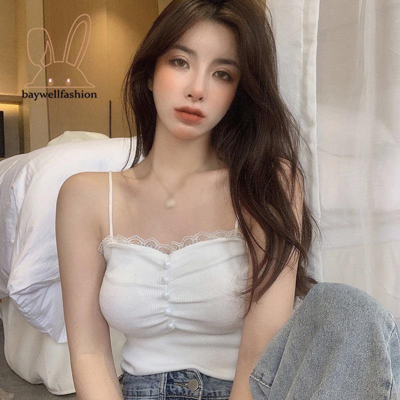 Áo Croptop Dệt Kim Phối Ren Hoa Thiết Kế Màu Trơn Thanh Lịch | BigBuy360 - bigbuy360.vn