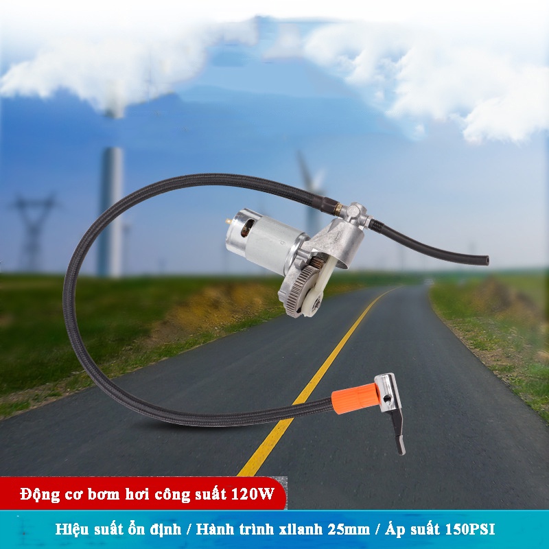 Động cơ máy bơm hơi 12V/120W hành trình xi lanh 25mm áp suất 150PSI lưu lượng khí 35L/phút - Chế bơm lốp cho ô tô xe máy