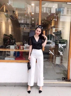 Quần dài ống xuông cạp cao