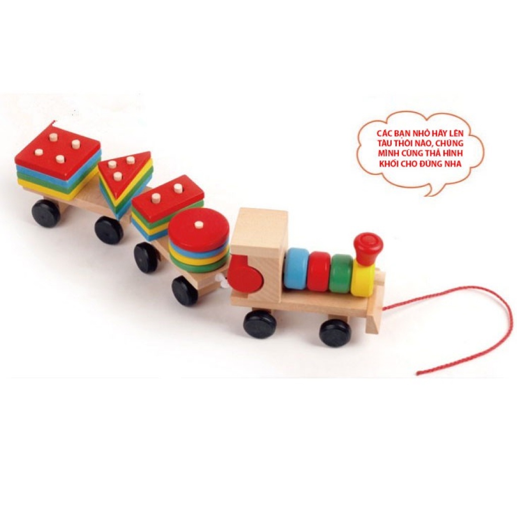 Đồ chơi tàu hỏa chở khối gỗ, đồ chơi thả hình phát triển trí tuệ cho bé đồ chơi gỗ Bonkids toys