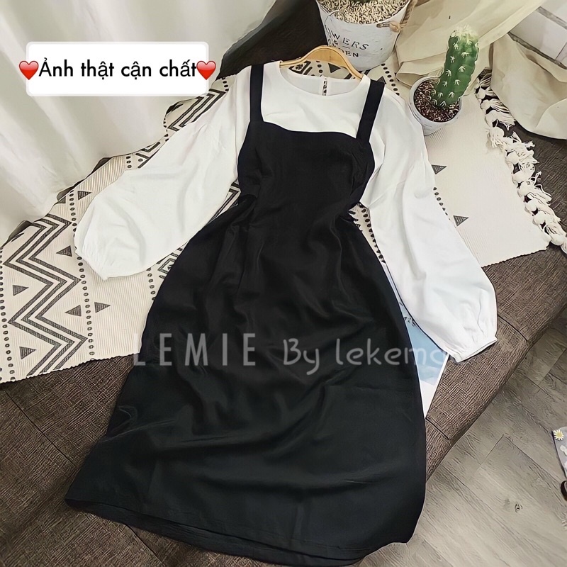 Sét Yếm Váy Vintage + Áo Trắng Tay Bồng Có Dây Thắt Eo ❤️ lemie by lekemqc