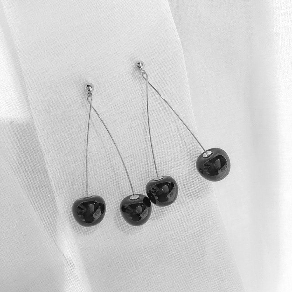 USNOW 1 Đôi Bông Tai Dáng Dài Hình Trái Cherry Đỏ Thời Trang Cho Nữ